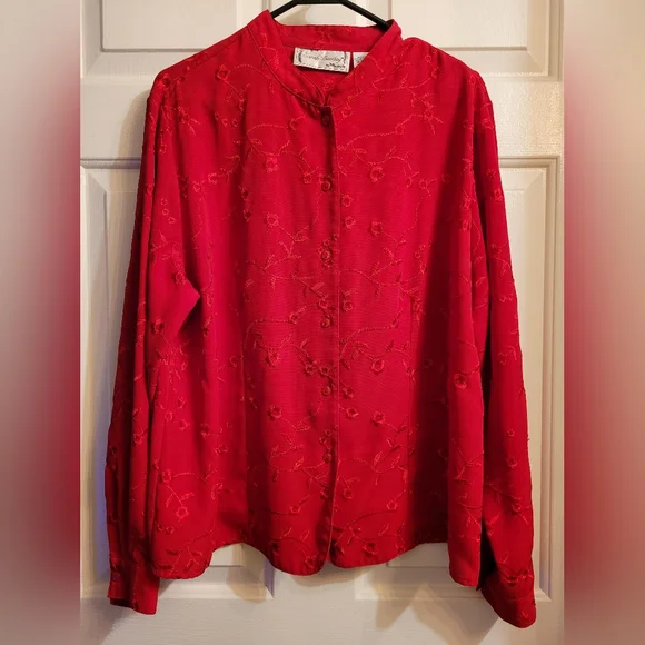 🎳 Bright red Sarah Bentley Embroidered long sleeve blouse XL - Picture 1 of 5